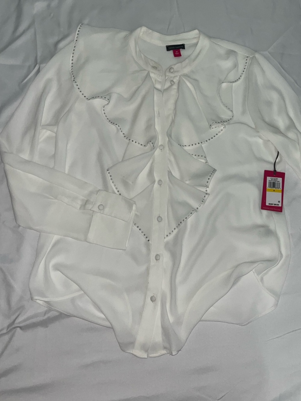 Vince Camuto White Ruffled Button-Front Blouse
